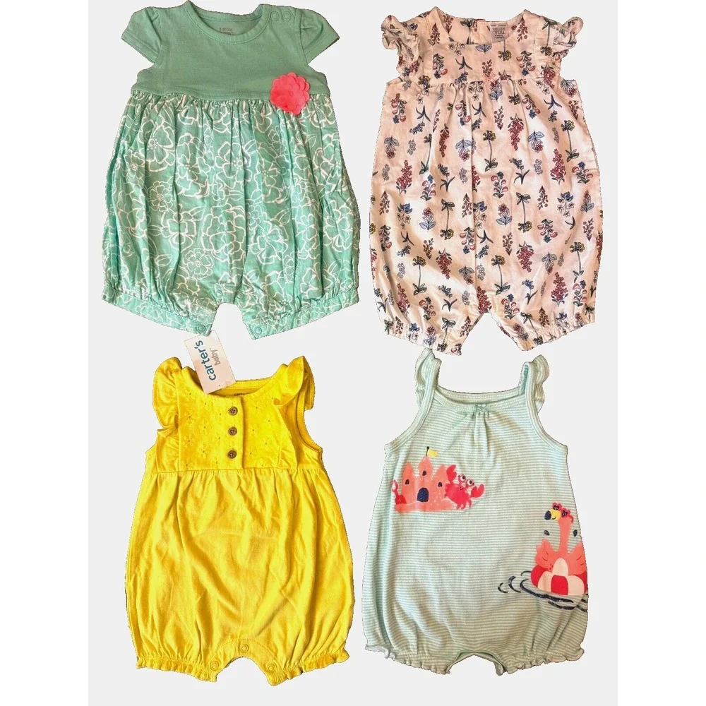 Carters Baby‎ Girl Clothes Lot 3 Months Rompers Outfits Summer Sand Castle